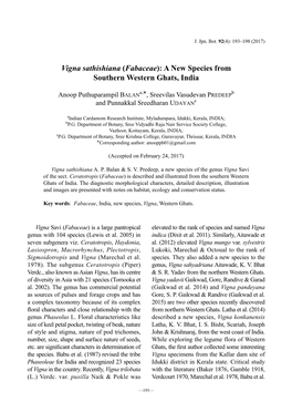 Vigna Sathishiana (Fabaceae): a New Species from Southern Western Ghats, India