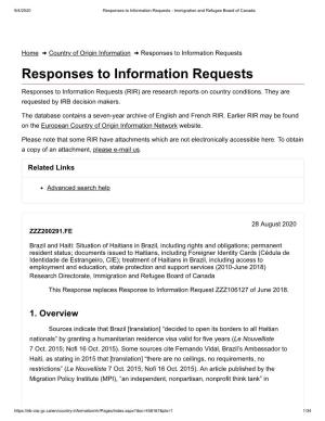 Responses to Information Requests - Immigration and Refugee Board of Canada