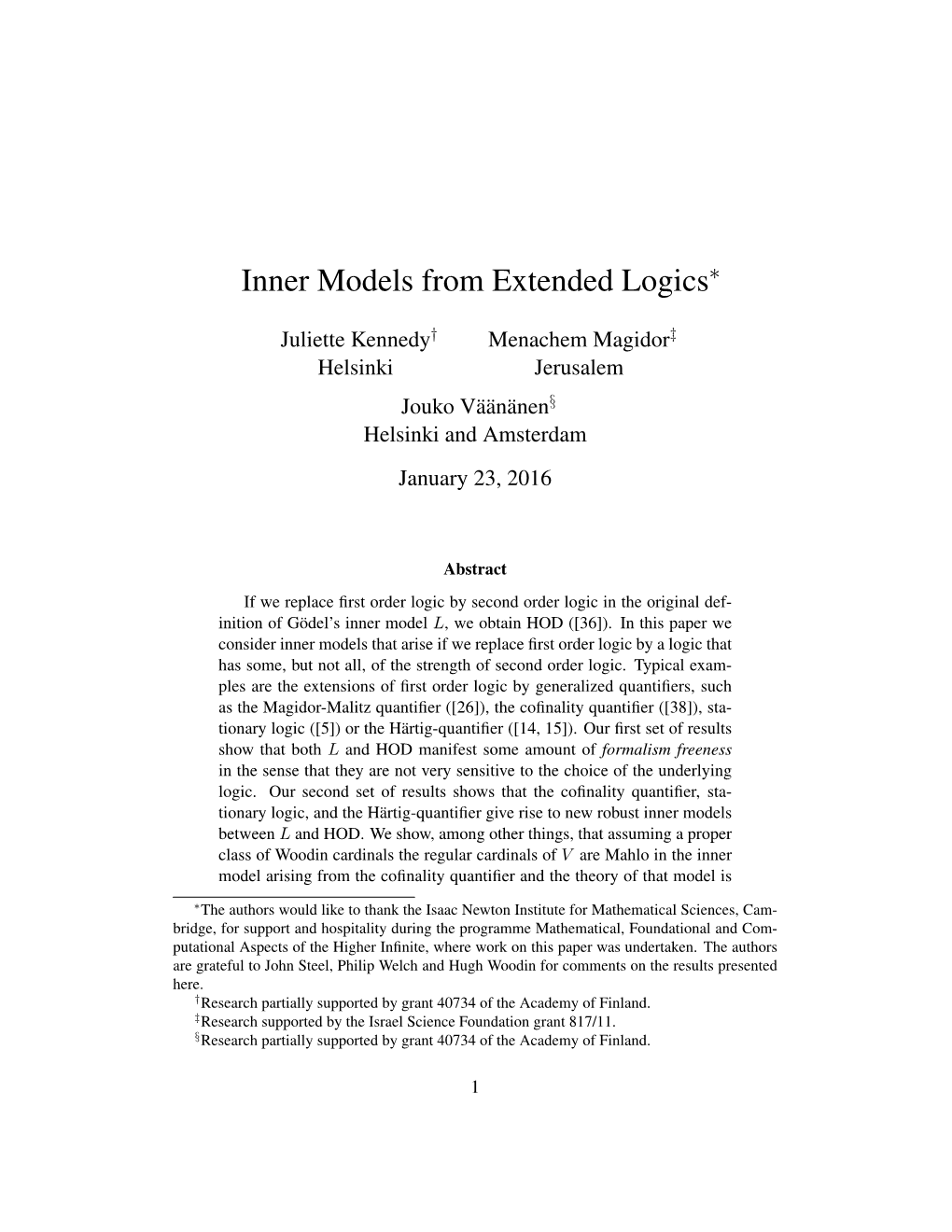 Inner Models from Extended Logics∗