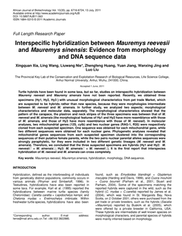 Interspecific Hybridization Between Mauremys Reevesii and Mauremys Sinensis : Evidence from Morphology and DNA Sequence Data
