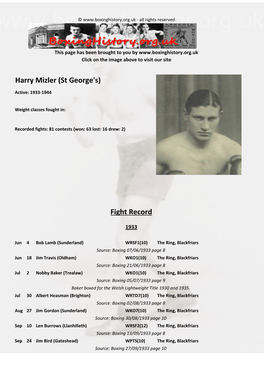 Fight Record Harry Mizler (St George's)