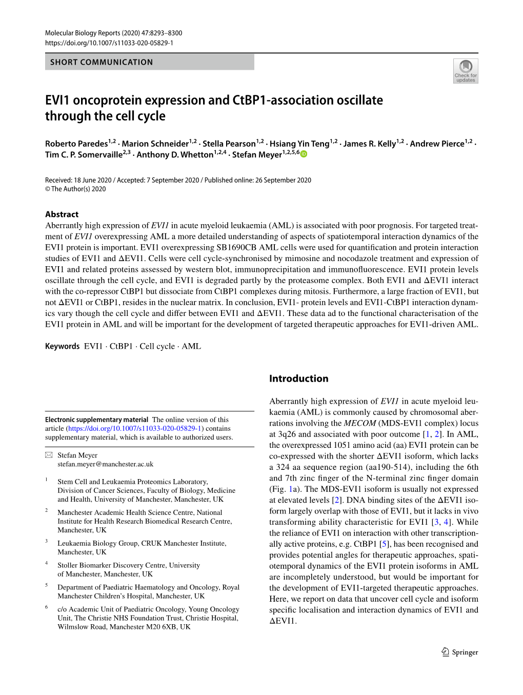 EVI1 Oncoprotein Expression and Ctbp1-Association Oscillate Through the Cell Cycle
