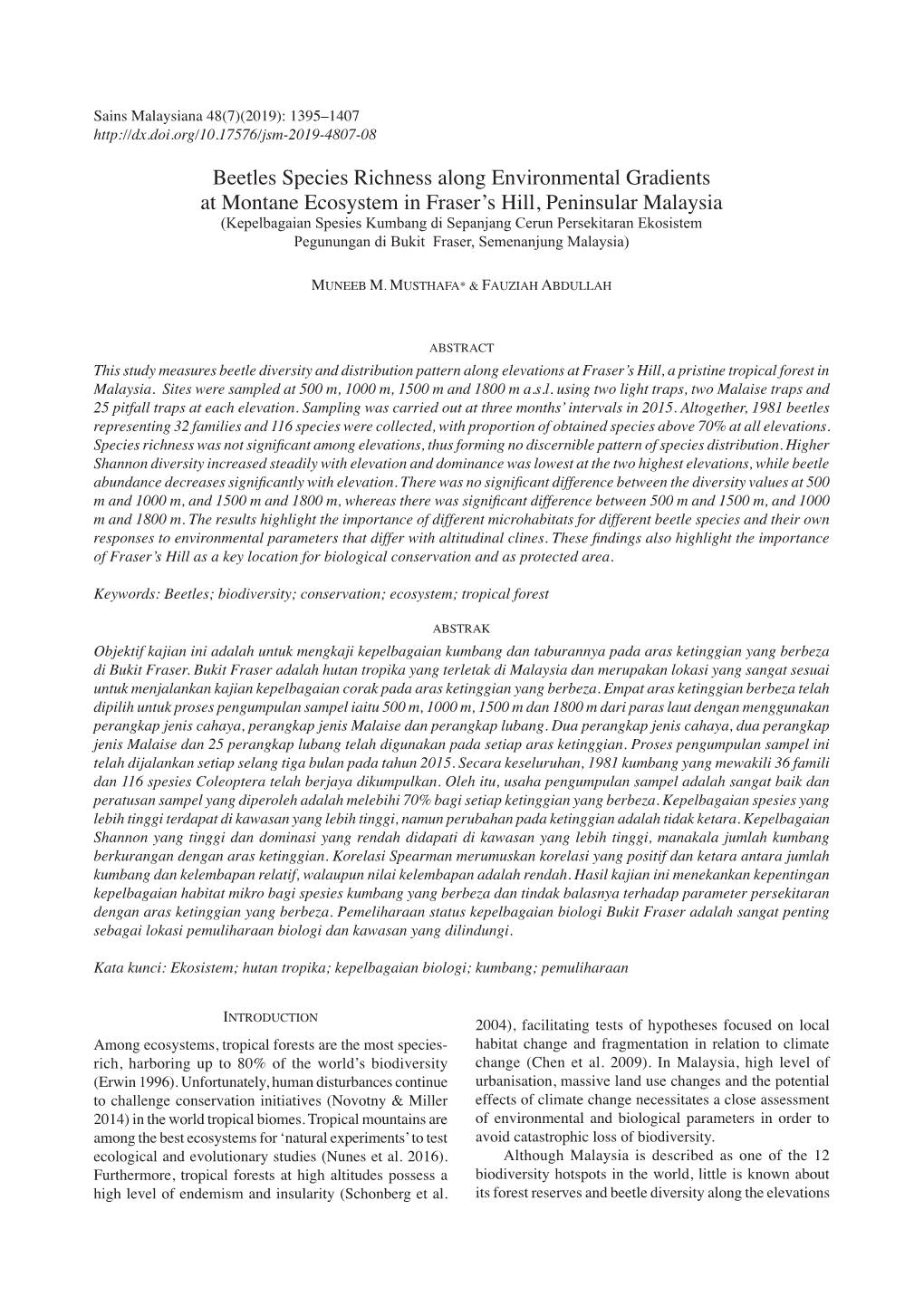 Beetles Species Richness Along Environmental Gradients At