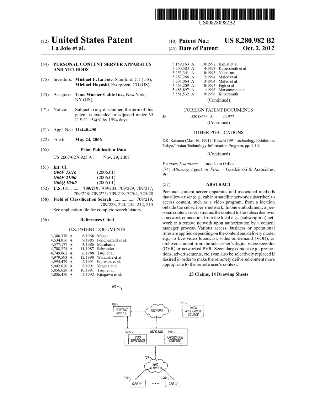 (12) United States Patent (10) Patent No.: US 8,280,982 B2 La Joie Et Al