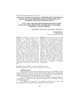 The Evaluation of Ecological and Pedological Resources from Vinga Plain for Protection, Conservation and Durable Utilization of Rural Space