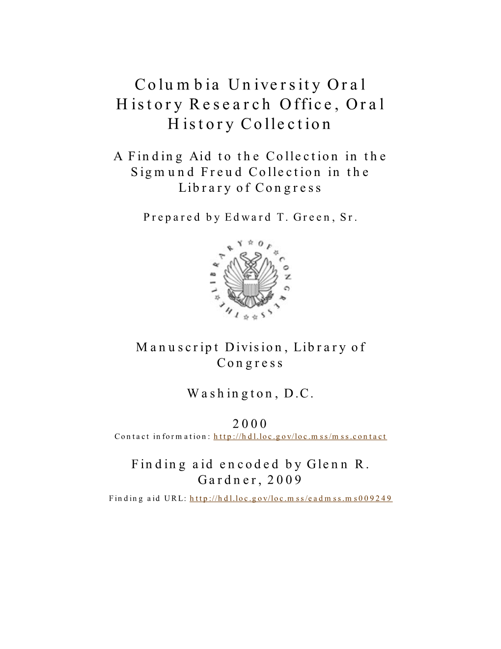 [Finding Aid]. Library of Congress. [PDF Rendered