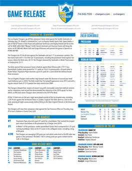 2019 SCHEDULE the Los Angles Chargers Cap Off Their Preseason Home Slate Against the Seattle Seahawks on Saturday, Aug