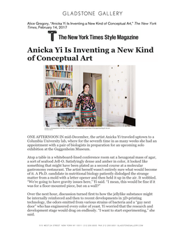 Anicka Yi Is Inventing a New Kind of Conceptual Art,” the New York Times, February 14, 2017