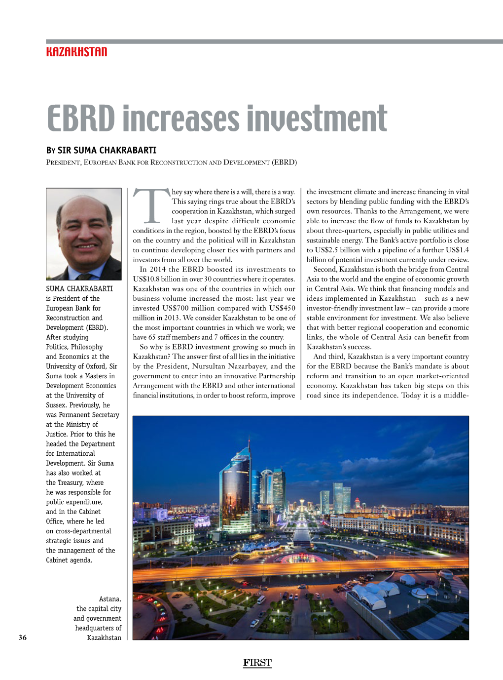 EBRD Increases Investment by SIR SUMA CHAKRABARTI President, European Bank for Reconstruction and Development (EBRD)