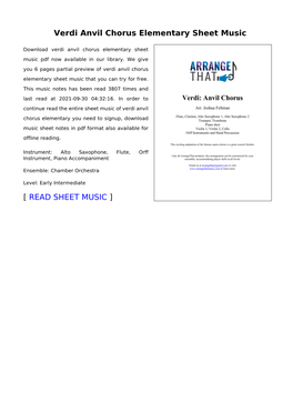 Verdi Anvil Chorus Elementary Sheet Music