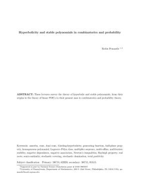 Hyperbolicity and Stable Polynomials in Combinatorics and Probability