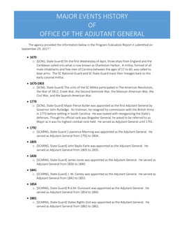 Major Events History of Office of the Adjutant General