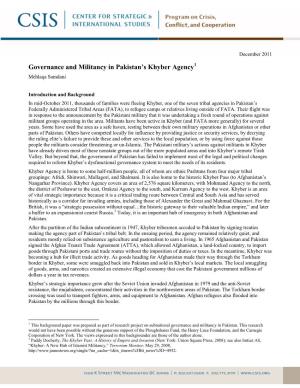 Governance and Militancy in Pakistan's Kyber Agency
