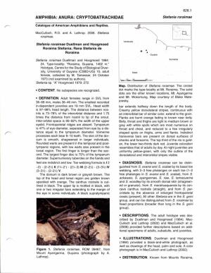 AMPHIBIA: ANURA: CRYPTOBATRACHIDAE Stefania Roraimae Catalogue of American Amphibians and Reptiles
