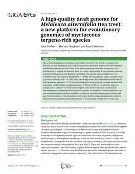 A High-Quality Draft Genome for Melaleuca Alternifolia (Tea Tree)