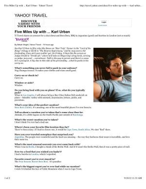 Five Miles up with ... Karl Urban - Yahoo! Travel