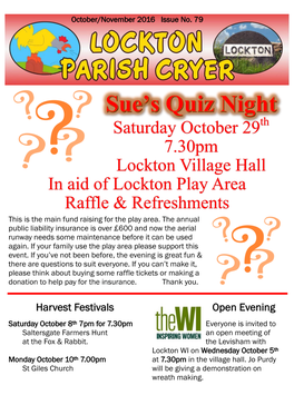 Saturday October 29 7.30Pm Lockton Village Hall in Aid of Lockton Play