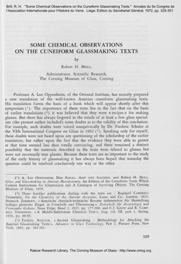 "Some Chemical Observations on the Cuneiform Glassmaking Texts." Annales Du 5E Congrès De L’Association Internationale Pour L’Histoire Du Verre