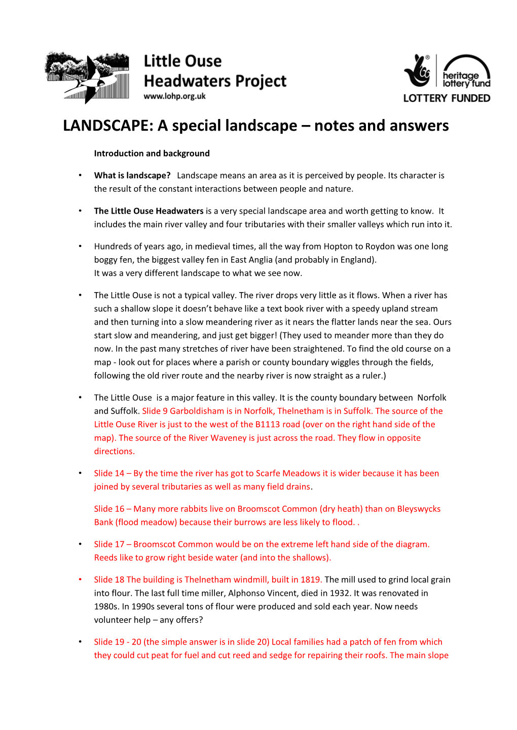 A Special Landscape – Notes and Answers