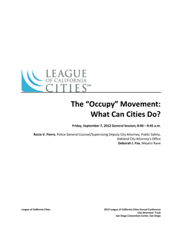 The “Occupy” Movement: What Can Cities Do?