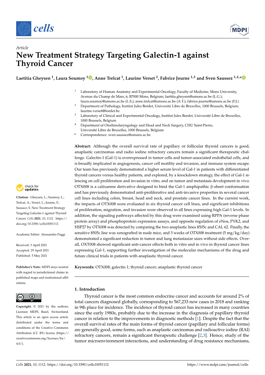 New Treatment Strategy Targeting Galectin-1 Against Thyroid Cancer