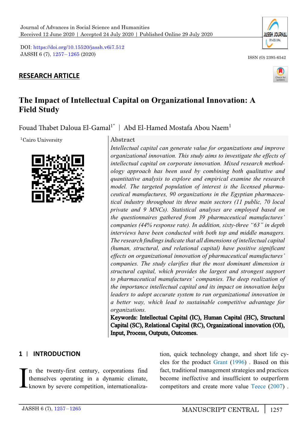 The Impact of Intellectual Capital on Organizational Innovation: a Field Study