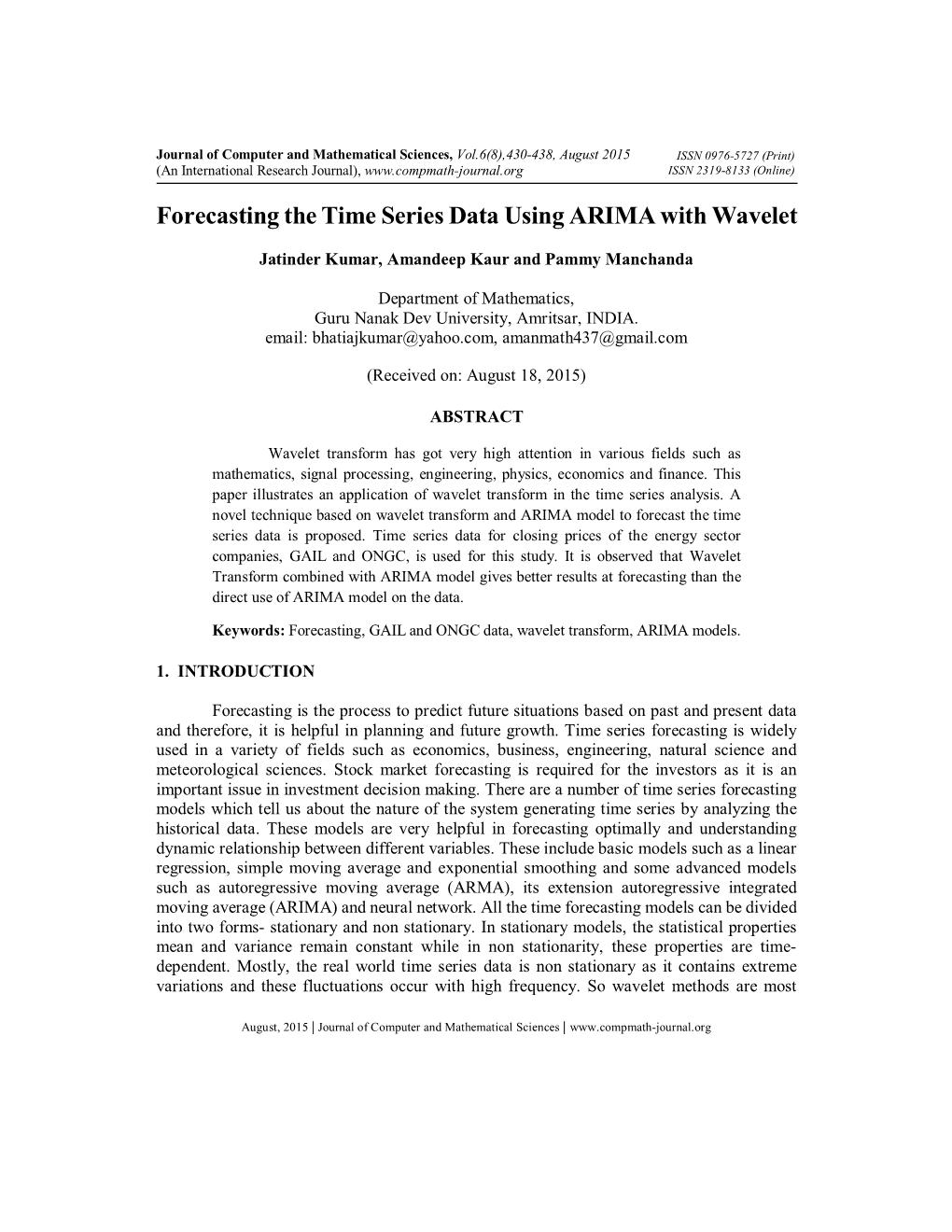 Forecasting the Time Series Data Using ARIMA with Wavelet