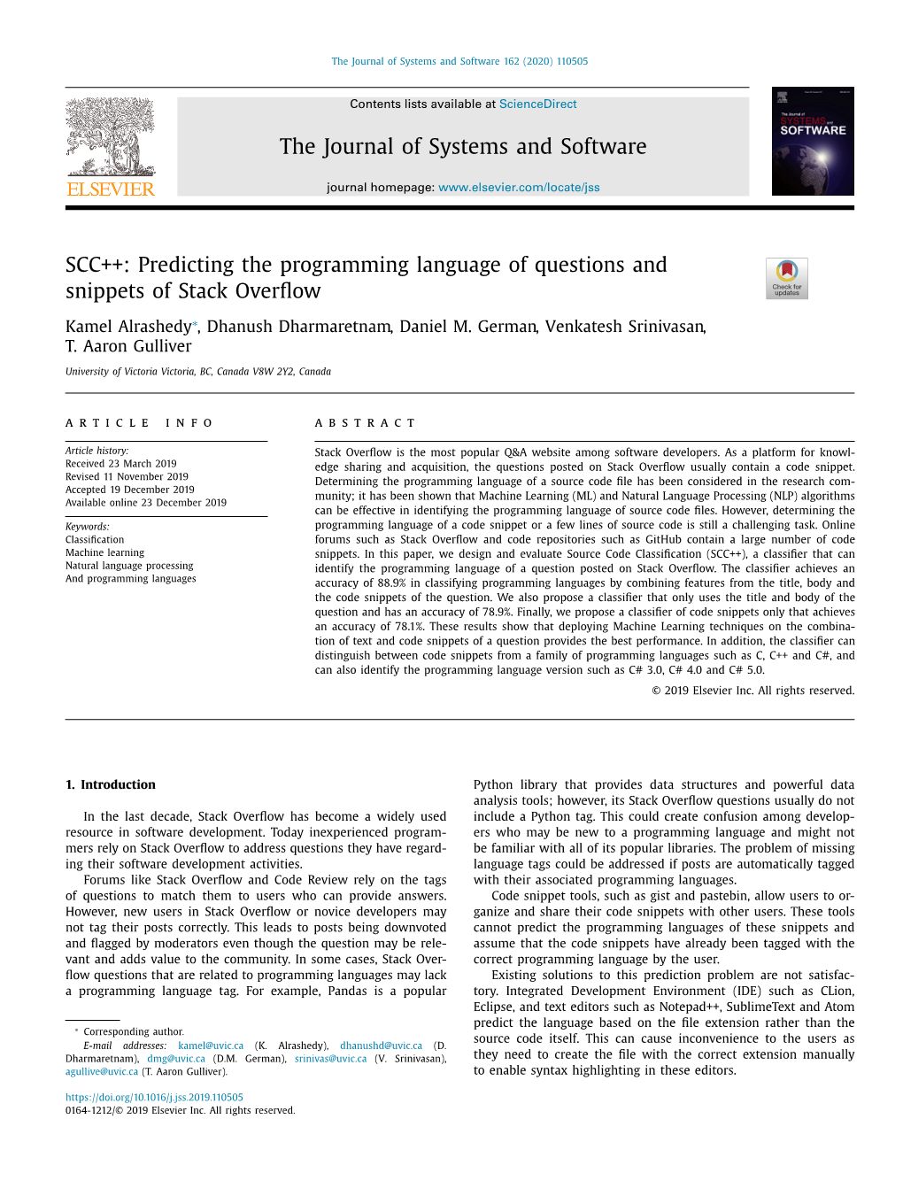 Predicting the Programming Language of Questions and Snippets of Stack Overﬂow