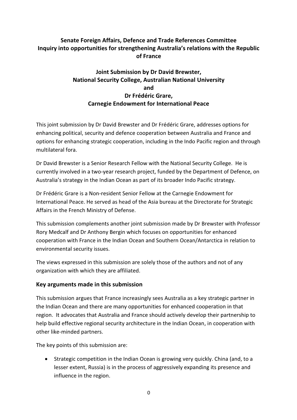 Senate Foreign Affairs, Defence and Trade References Committee Inquiry Into Opportunities for Strengthening Australia's Relati