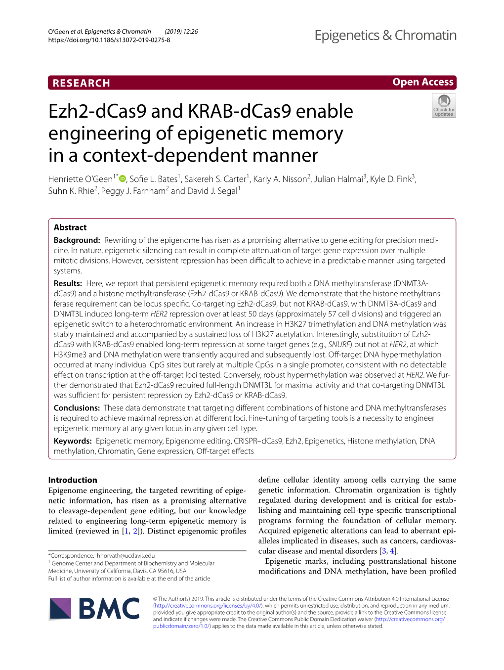 Ezh2-Dcas9 and KRAB-Dcas9 Enable Engineering of Epigenetic Memory in a Context-Dependent Manner