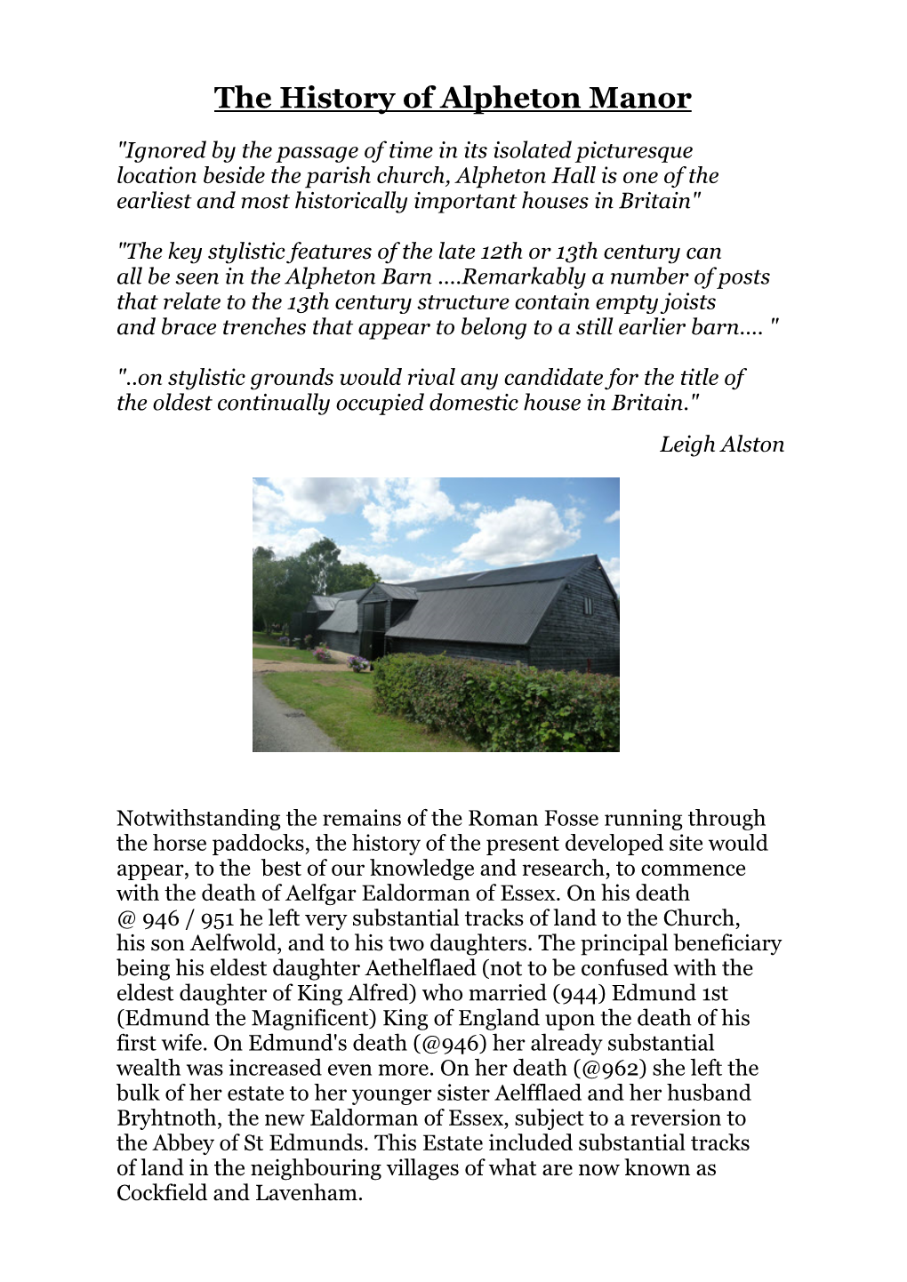 The History of Alpheton Manor Leaflet