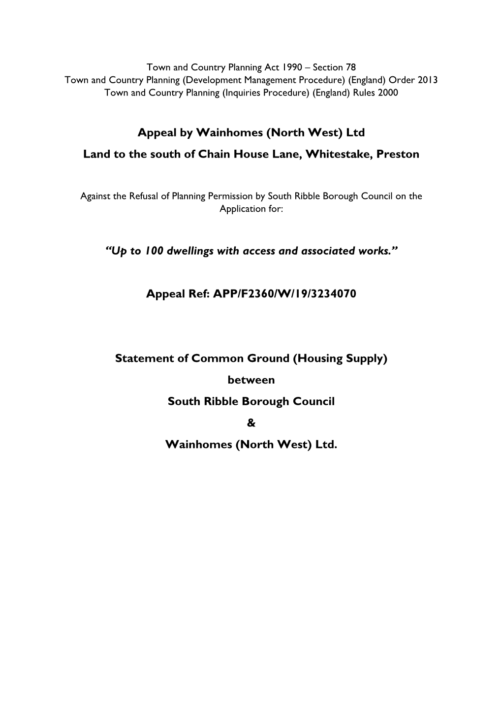 Housing Land Supply Statement of Common Ground