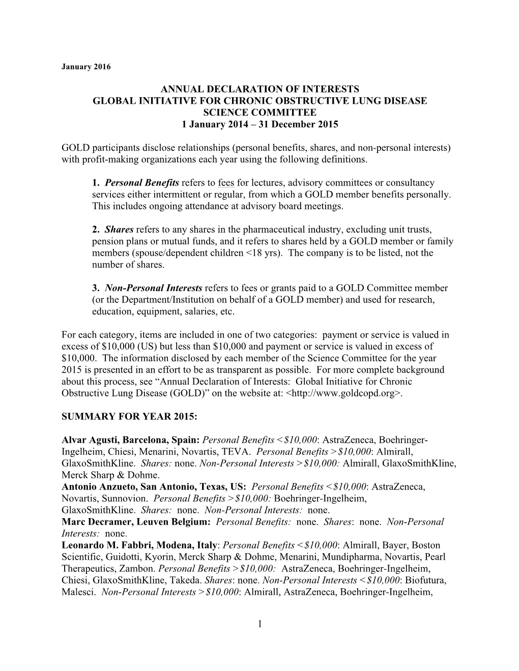 1 Annual Declaration of Interests Global Initiative