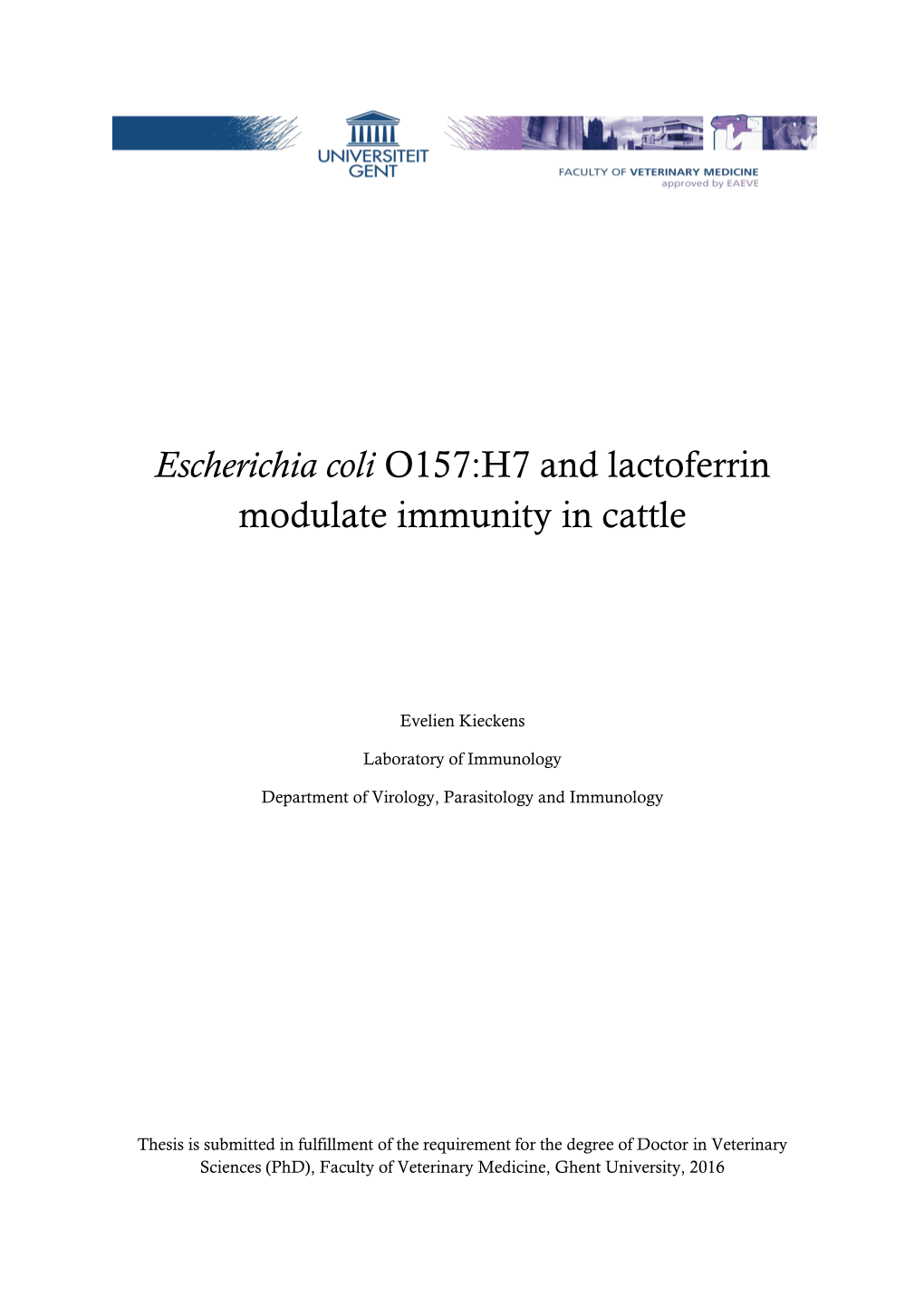 Escherichia Coli O157:H7 and Lactoferrin Modulate Immunity in Cattle