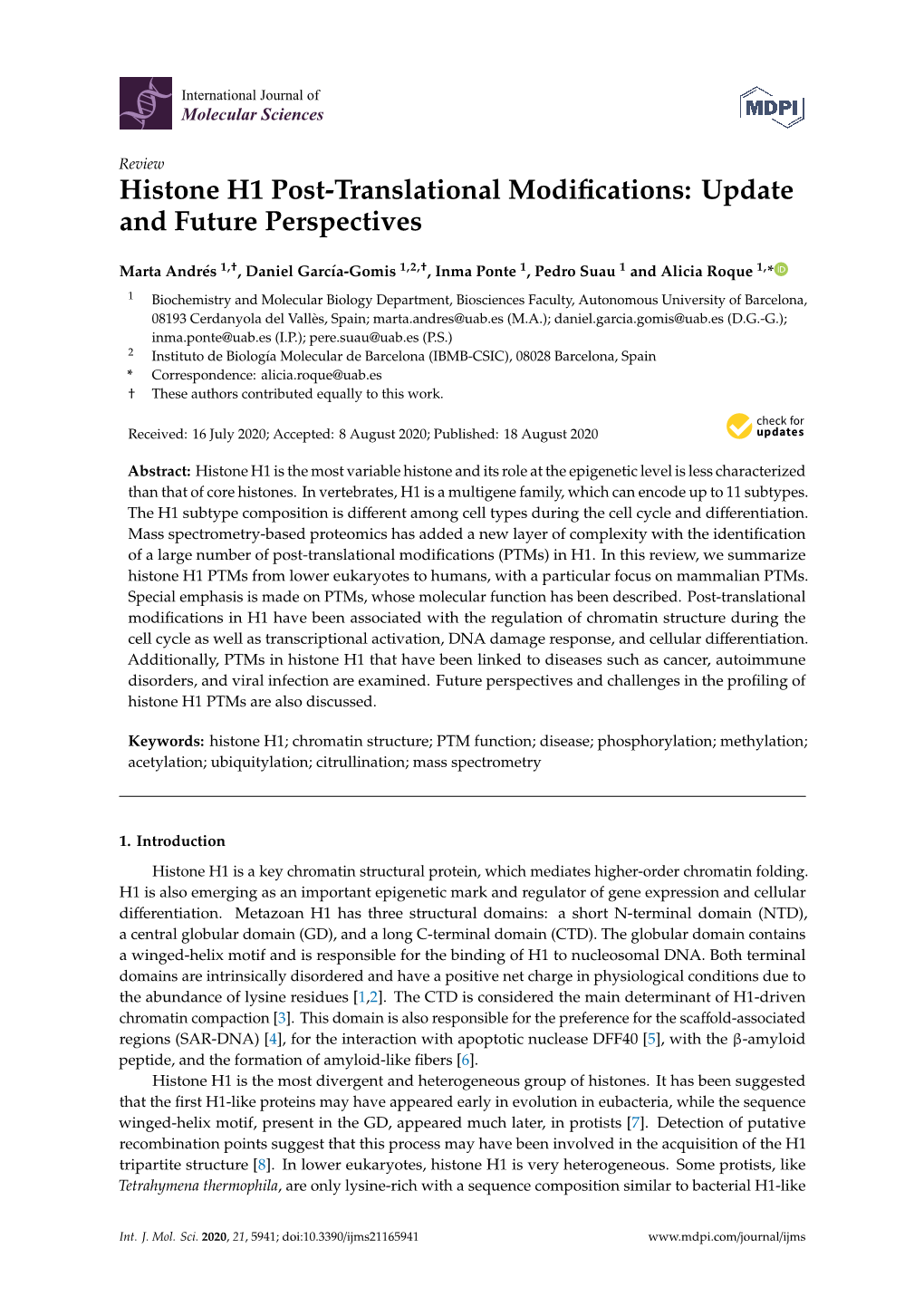 Histone H1 Post-Translational Modifications