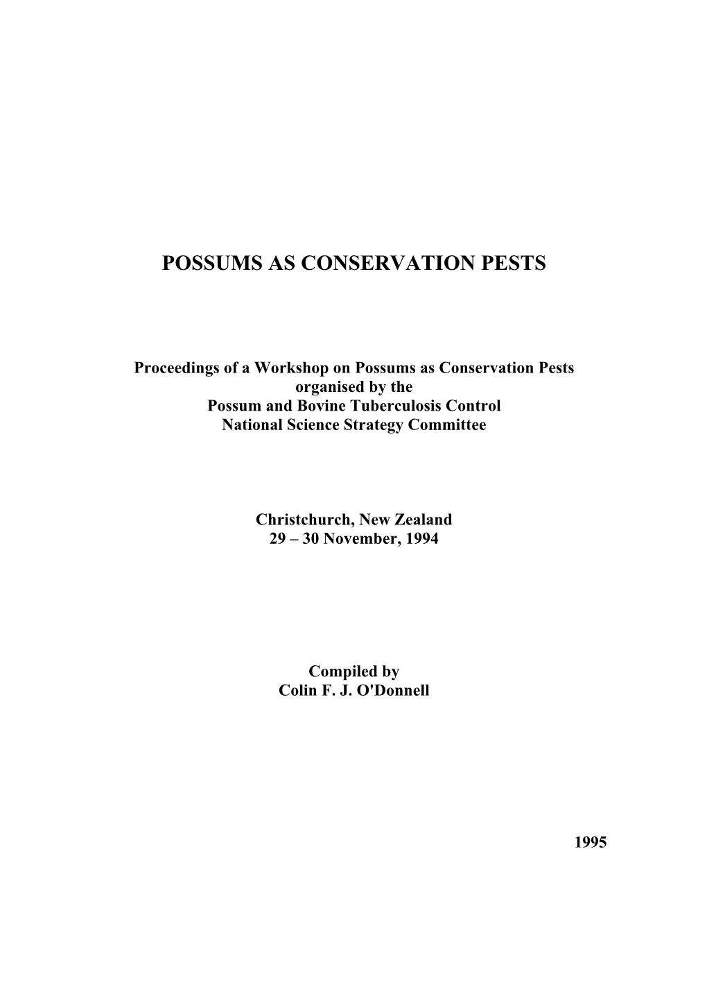 Possums As Conservation Pests