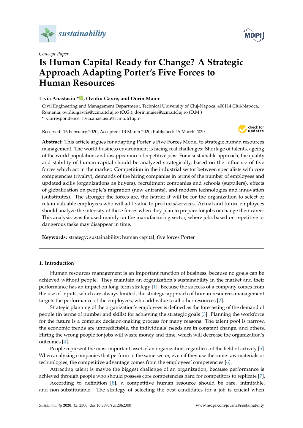 A Strategic Approach Adapting Porter's Five Forces to Human