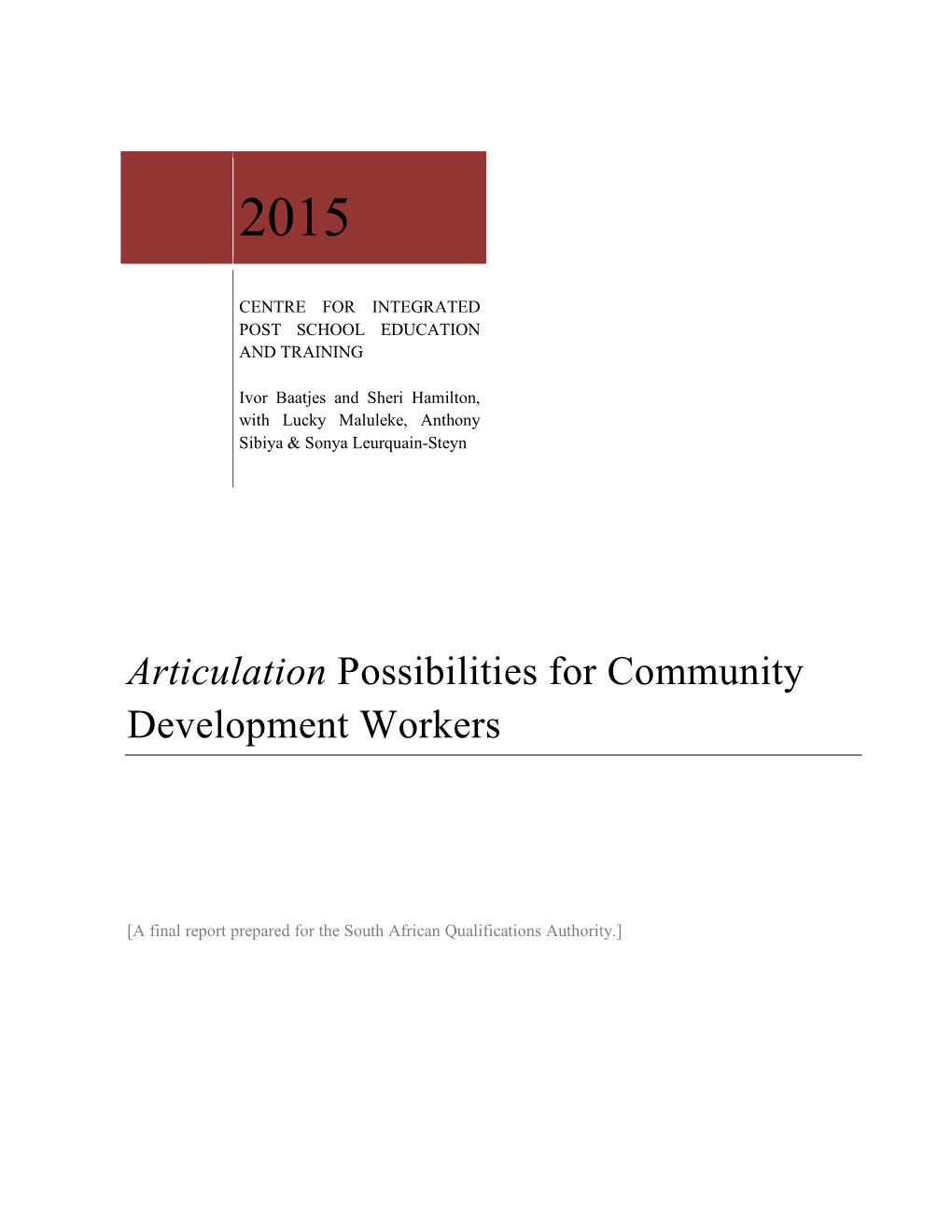 Articulation Possibilities for Community Development Workers