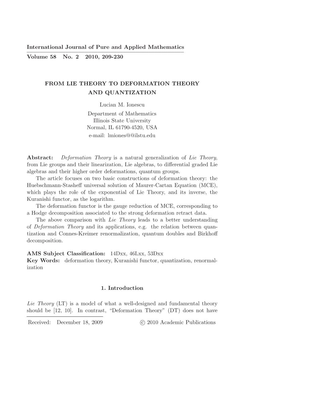 International Journal of Pure and Applied Mathematics ————————————————————————– Volume 58 No