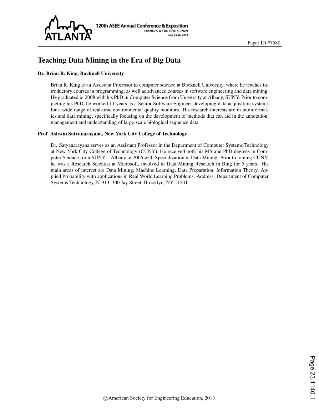 Teaching Data Mining in the Era of Big Data