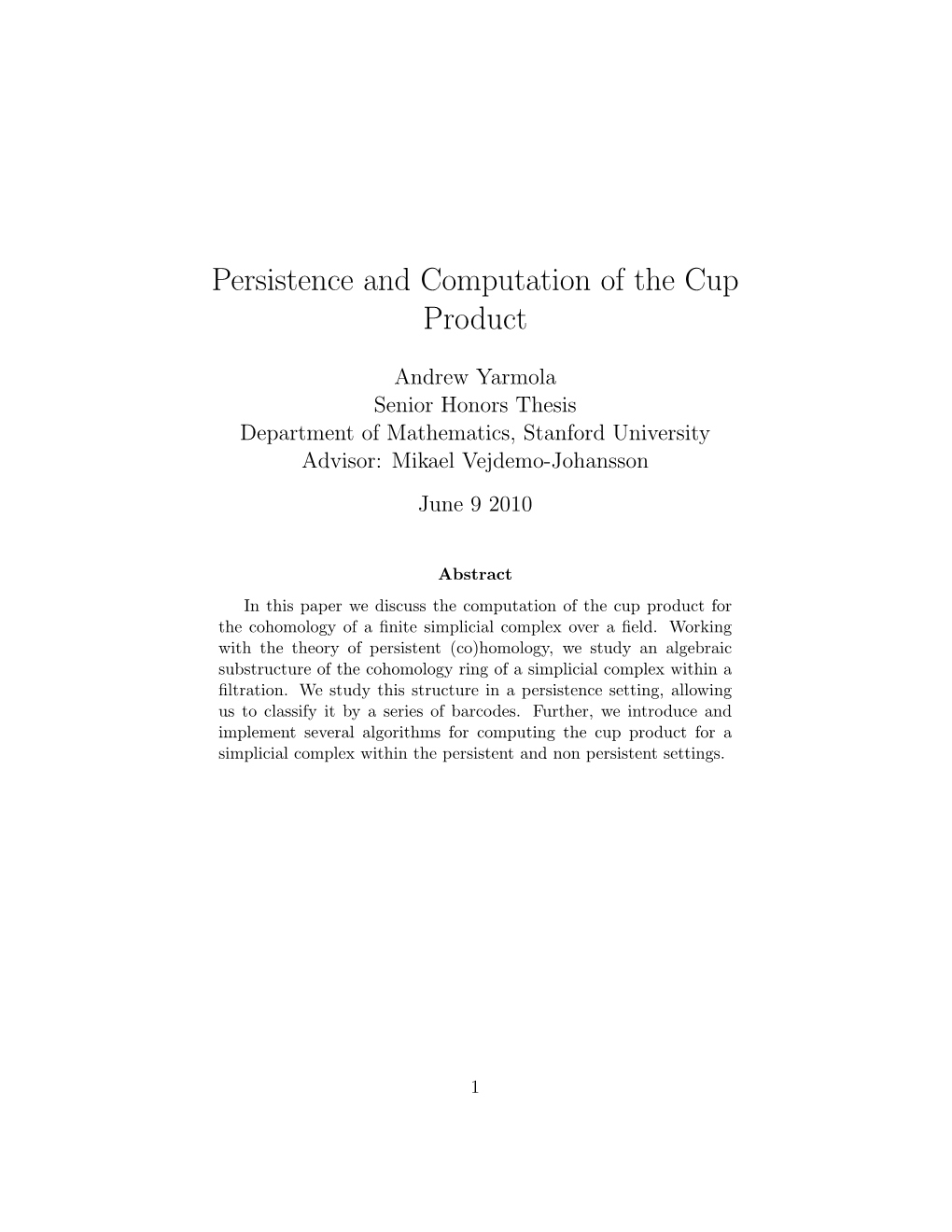 Persistence and Computation of the Cup Product