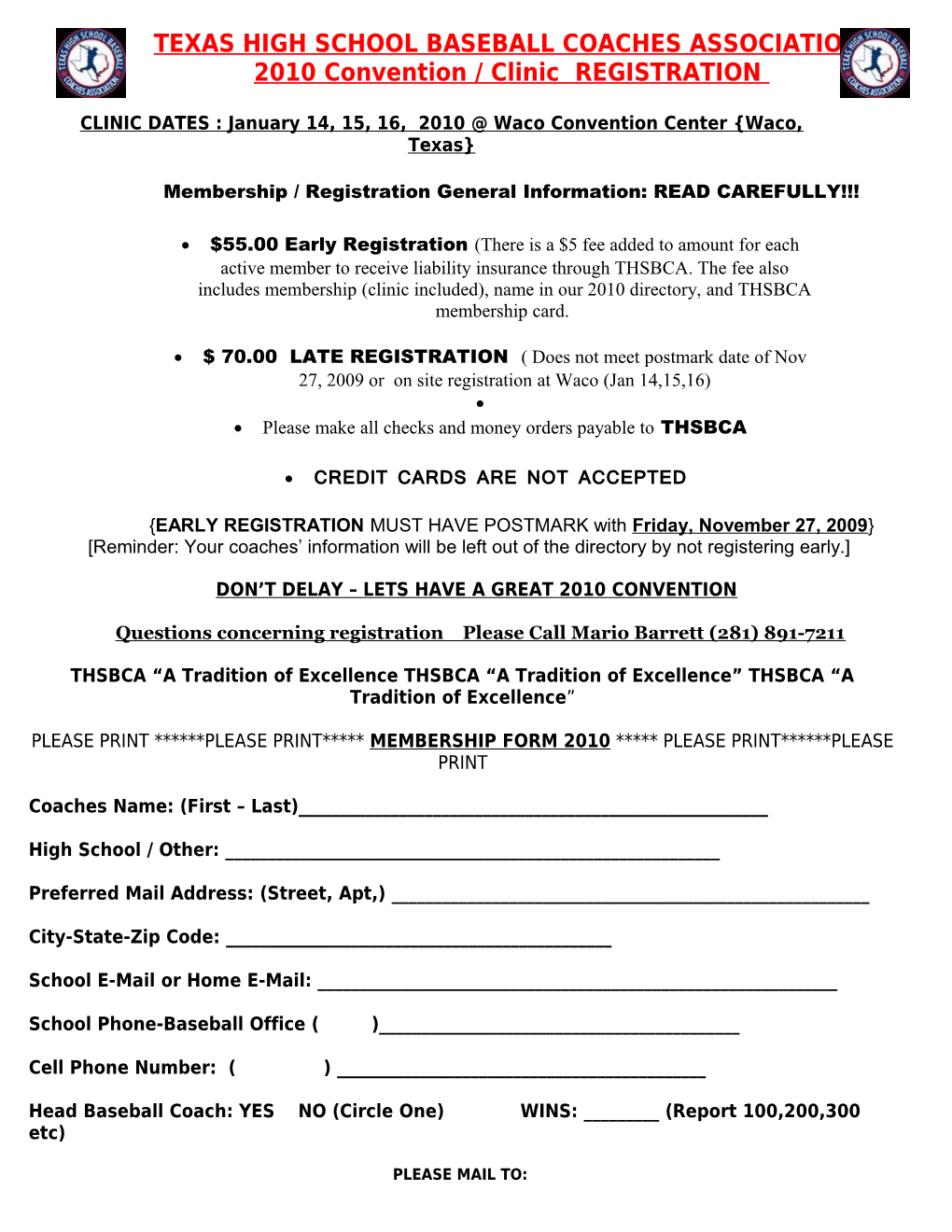 Texas High School Baseball Coaches Association 2008 Registration s1