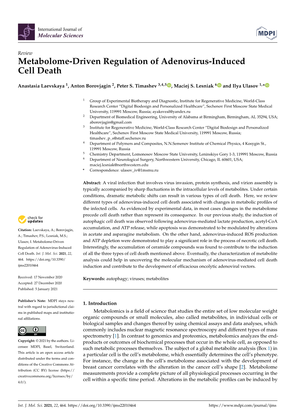 Metabolome-Driven Regulation of Adenovirus-Induced Cell Death