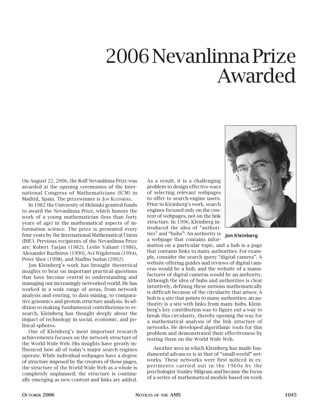 2006 Nevanlinna Prize Awarded