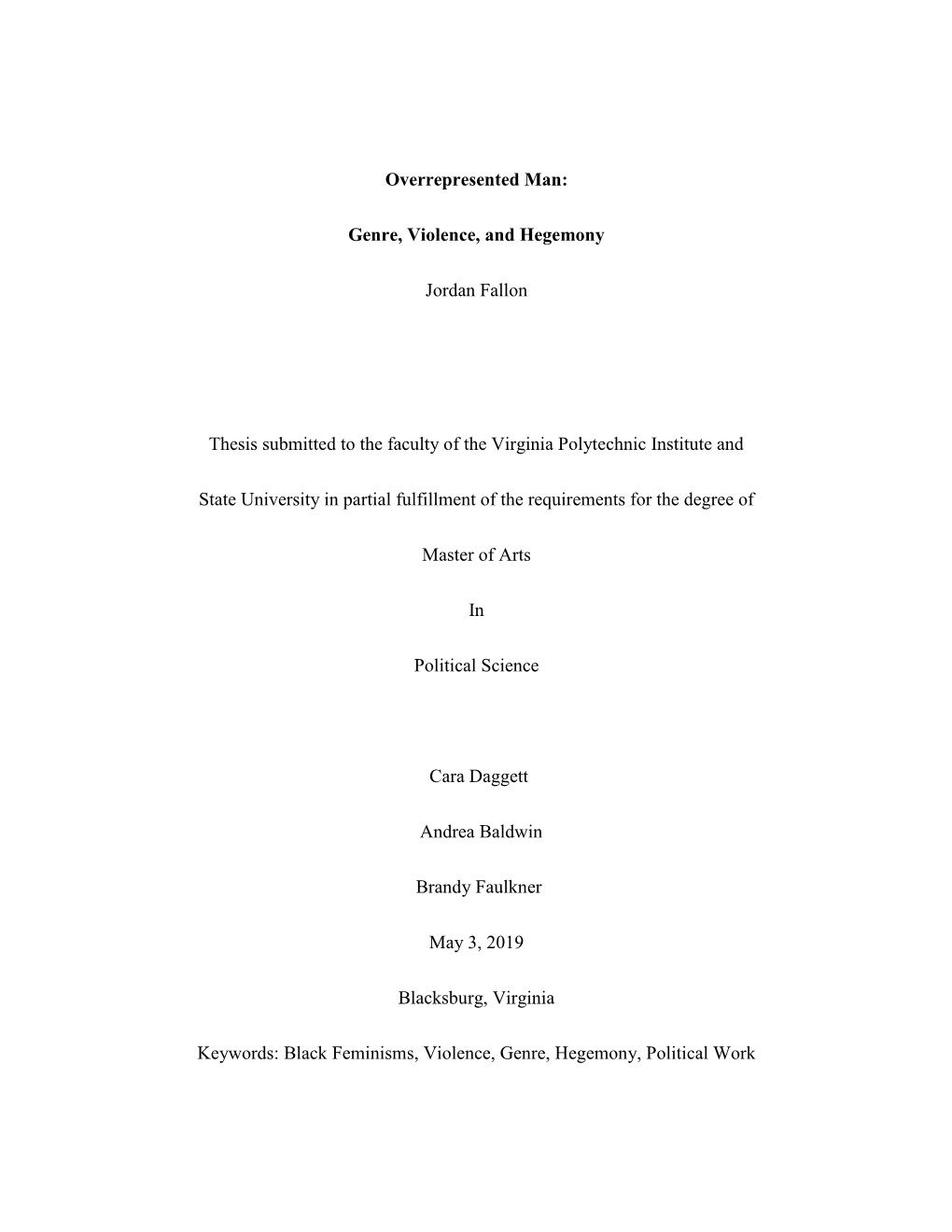 Genre, Violence, and Hegemony Jordan Fallon Thesis