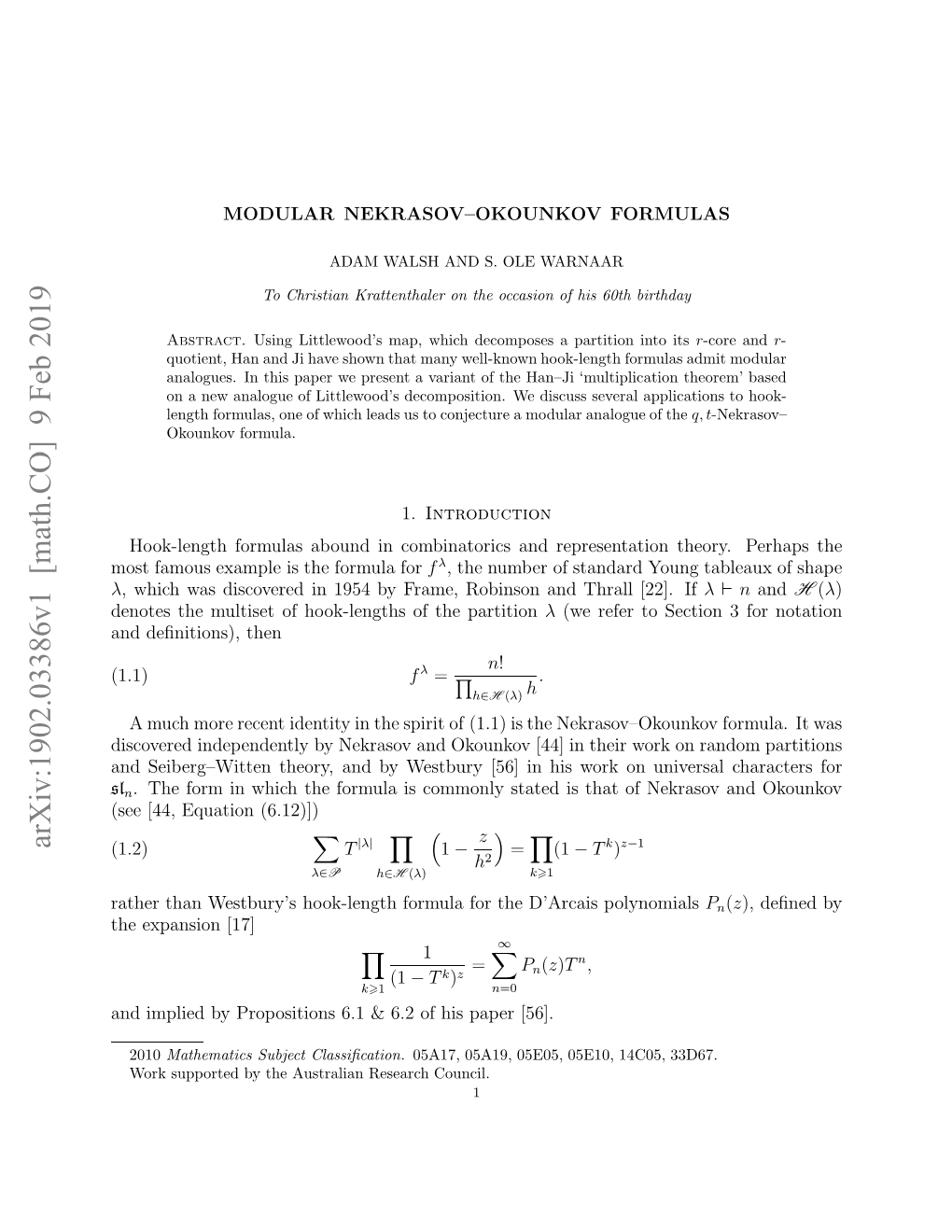 Arxiv:1902.03386V1 [Math.CO]