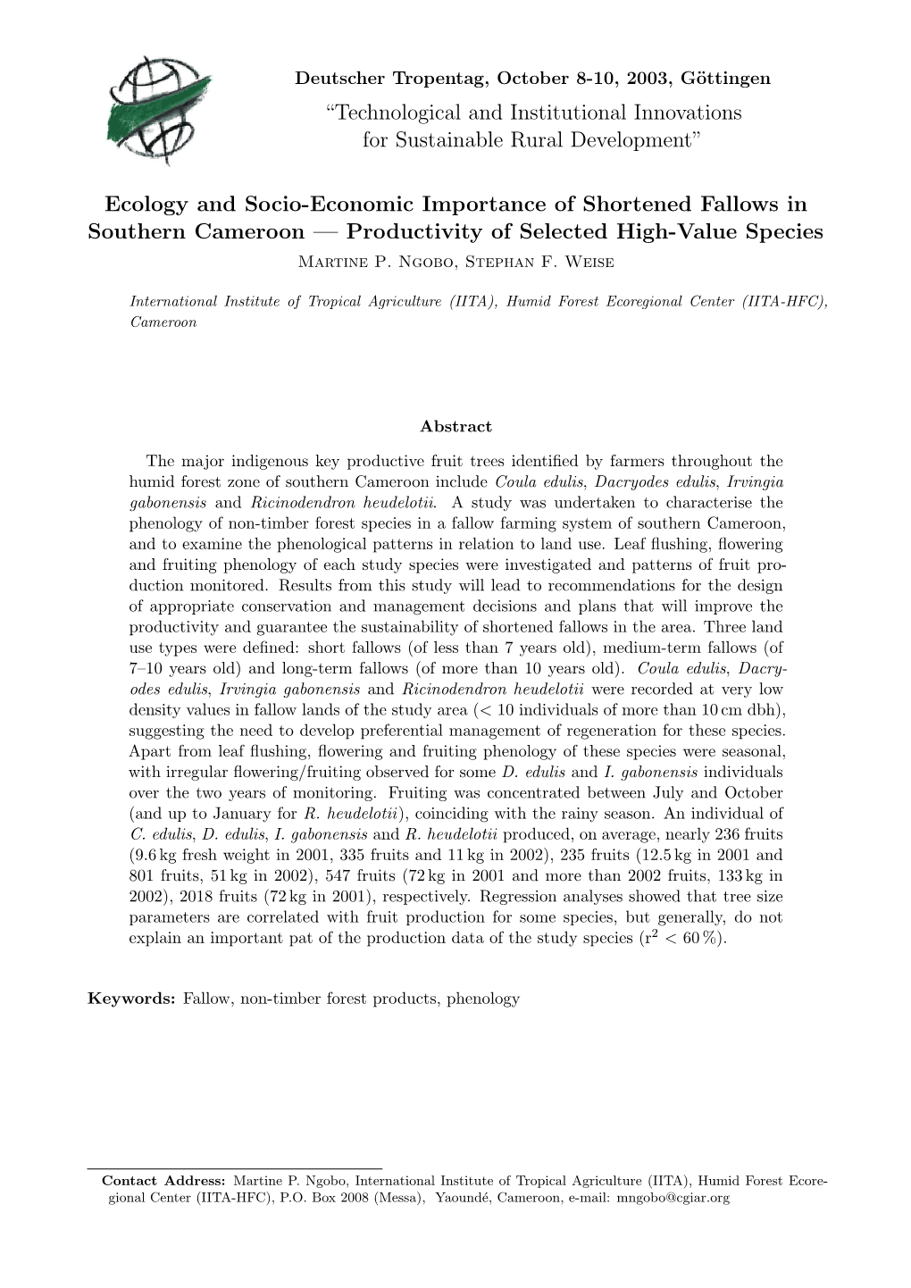 Productivity of Selected High-Value Species Martine P