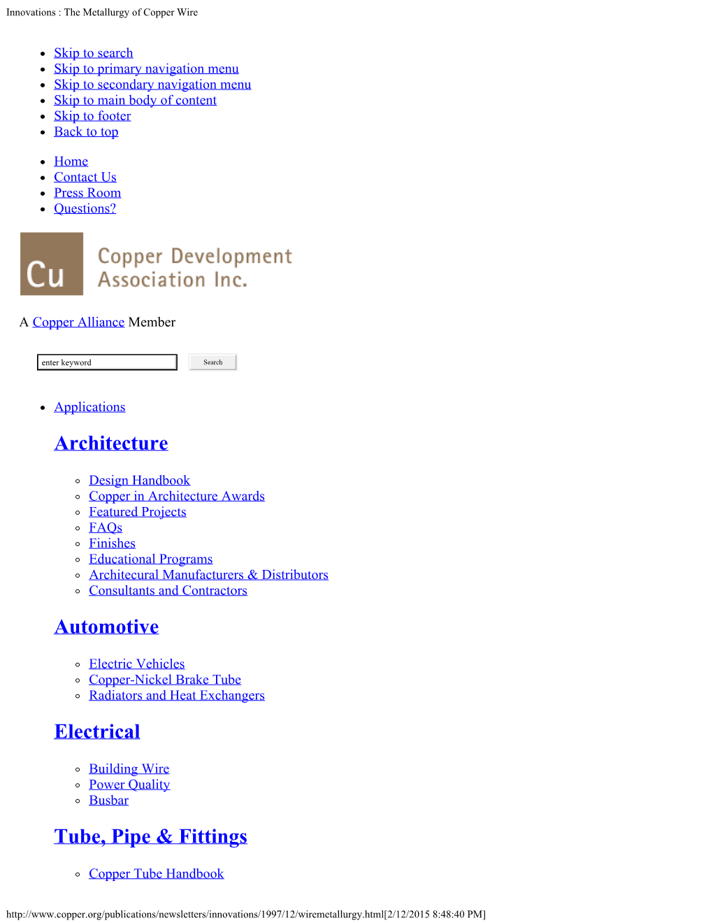 Innovations : the Metallurgy of Copper Wire