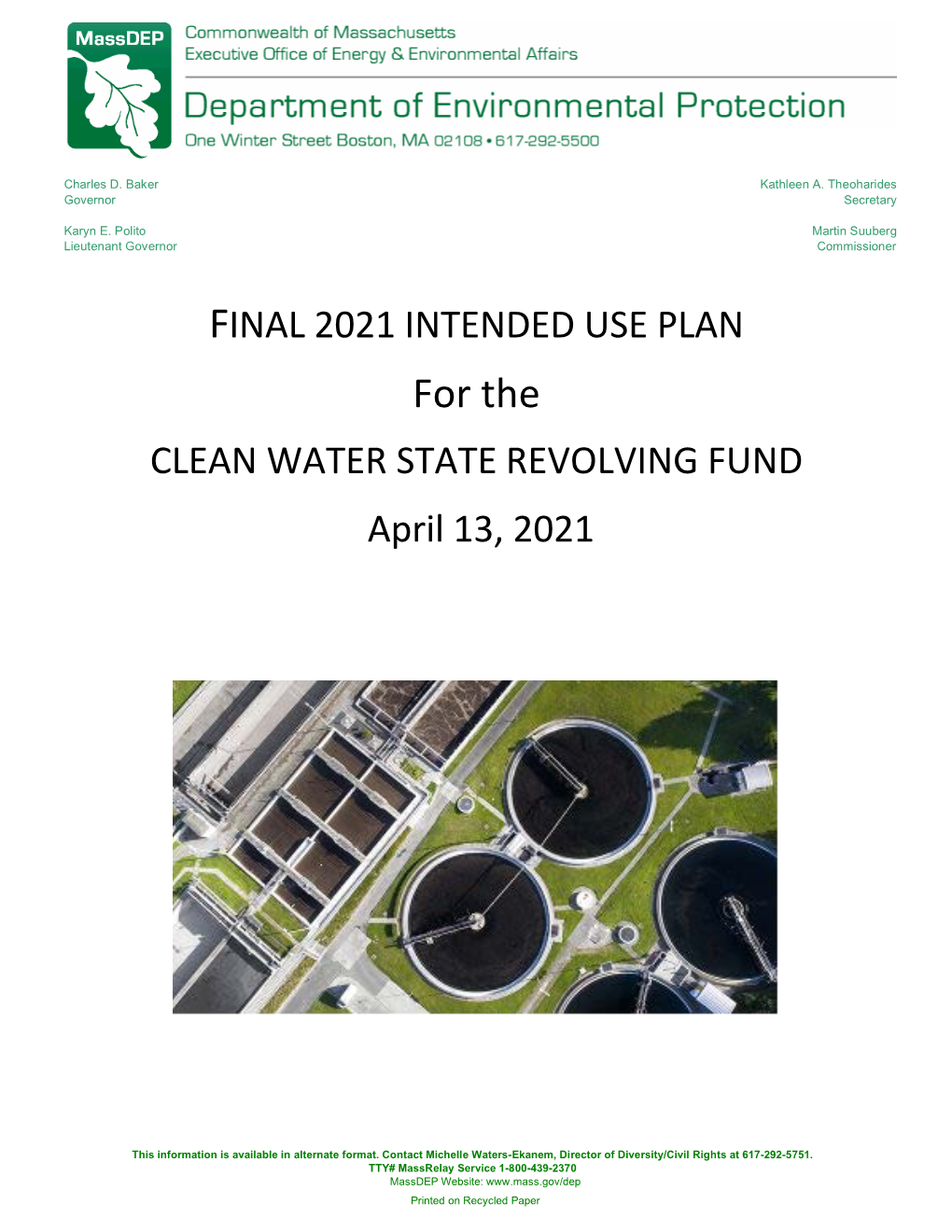 FINAL 2021 INTENDED USE PLAN for the CLEAN WATER STATE REVOLVING FUND April 13, 2021