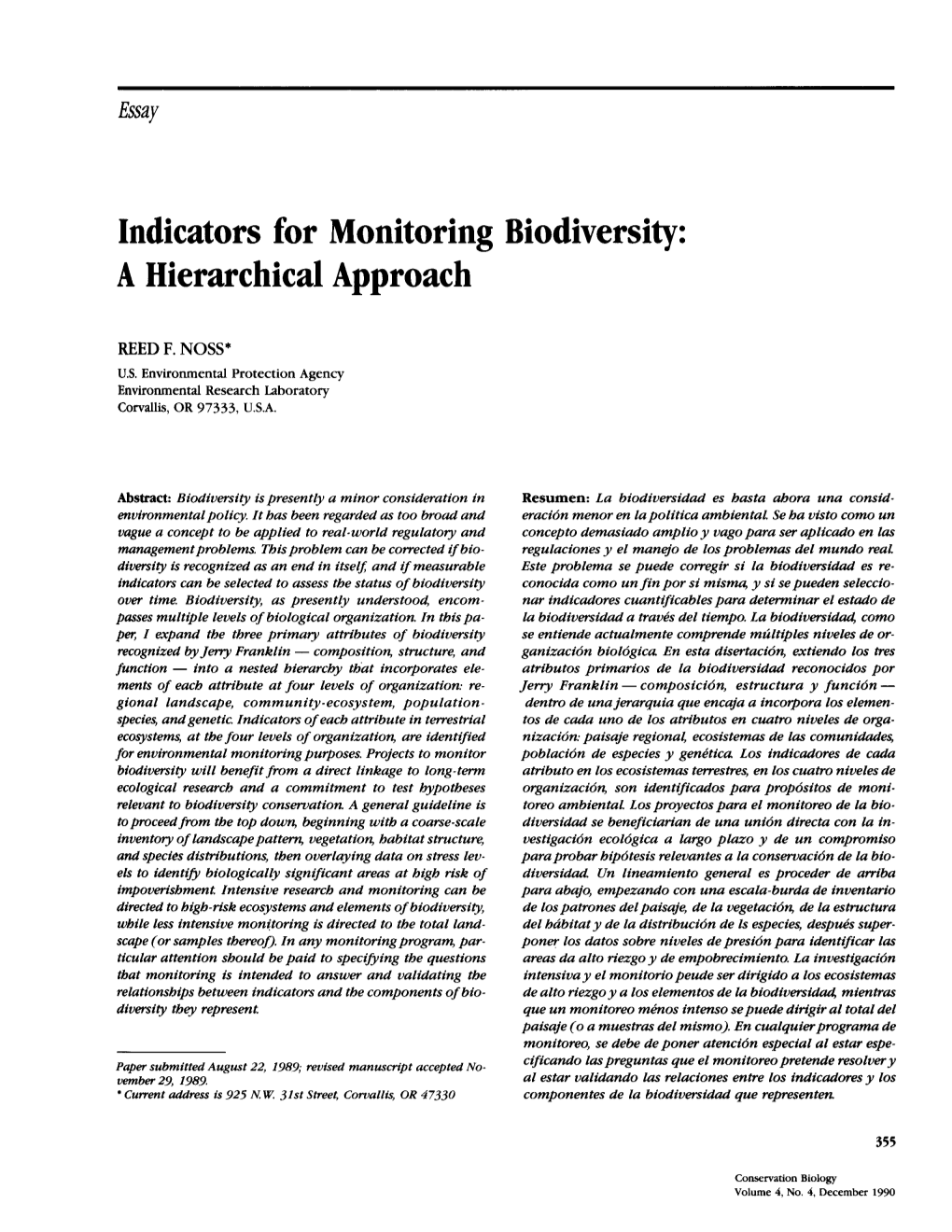 Indicators for Monitoring Biodiversity: a Hierarchical Approach